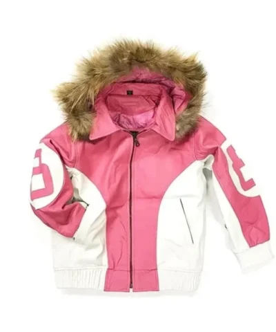 Buy Womens 8 Ball Pink Leather Fur Hooded Jacket 510x638