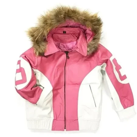 Buy Womens 8 Ball Pink Leather Fur Hooded Jacket