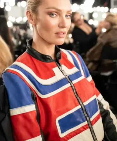 Candice Swanepoel Cropped Zip Leather Jacket For Women 600x729