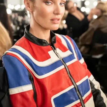 Candice Swanepoel Cropped Zip Leather Jacket For Women