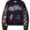Chicago Bulls Off White Varsity Black Jacket