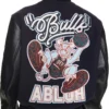 Chicago Bulls Off White Varsity Black Jacket back