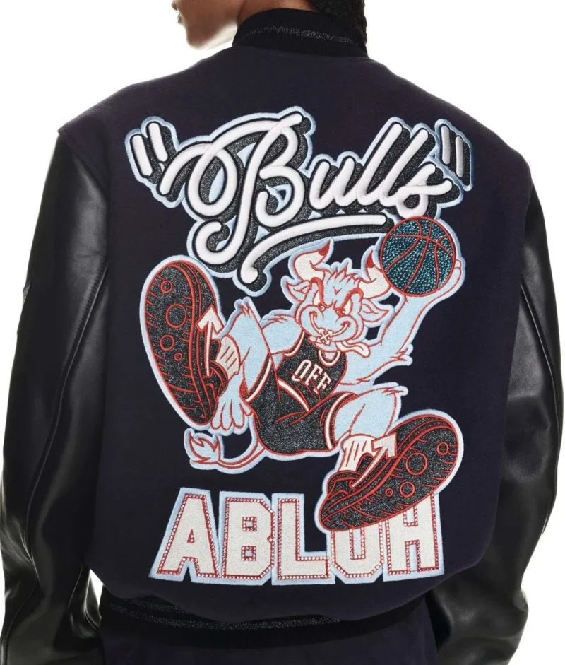 Chicago Bulls Off White Varsity Black Jacket back