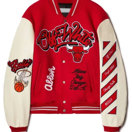 Chicago Bulls Off White Varsity Jacket