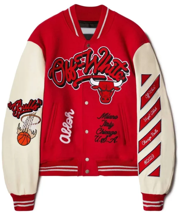 Chicago Bulls Off White Varsity Jacket