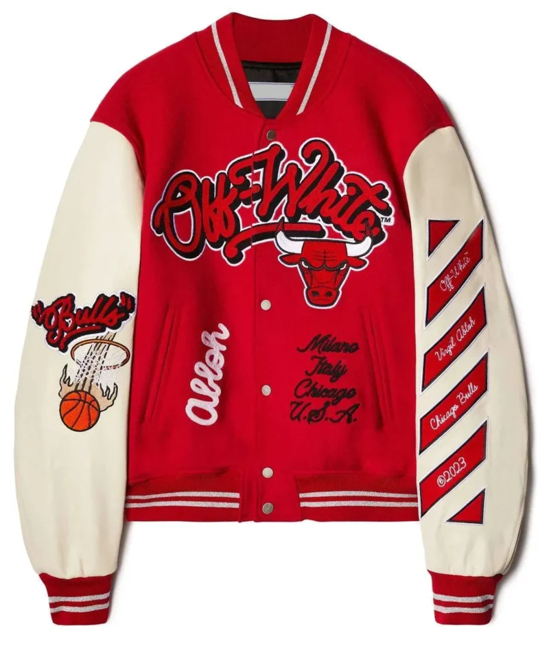 Chicago Bulls Off White Varsity Jacket