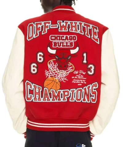 Chicago Bulls Off White Varsity Jacket back