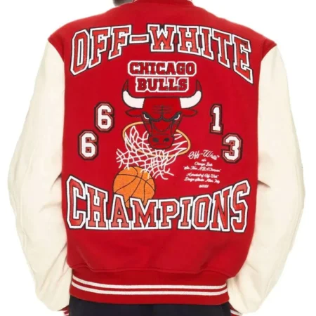 Chicago Bulls Off White Varsity Jacket back