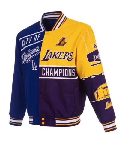 City of Champions Los Angeles Lakers and Dodgers Bomber Jacket 600x680