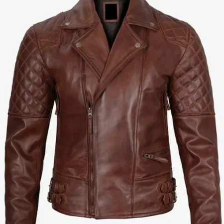 Cognac Mens Motorcycle Leather Biker Jacket