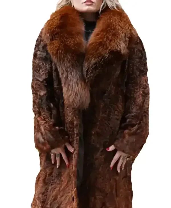Cognac Persian Lamb Fur Stroller Fox Coat webp