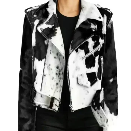 Cowhide Biker Fur Leather Jacket webp