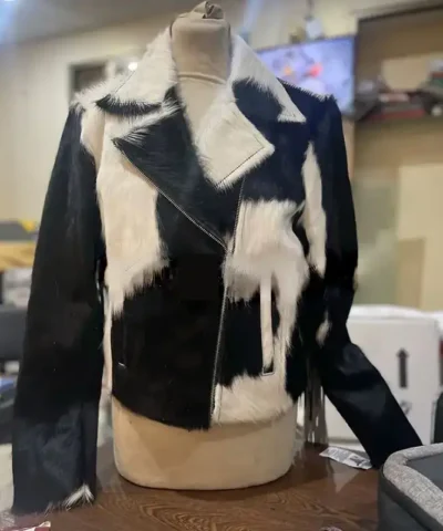 Cowhide Black And White Fringe Jacket.webp