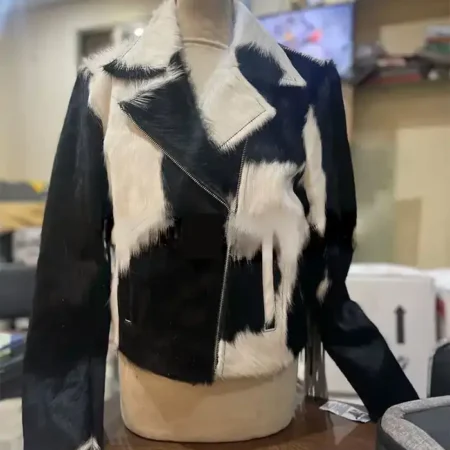 Cowhide Black And White Fringe Jacket webp