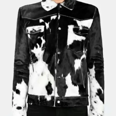 Cowhide Black And White Fur Leather Jacket webp
