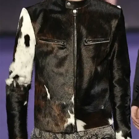 Cowhide Black And White Leather Jacket webp