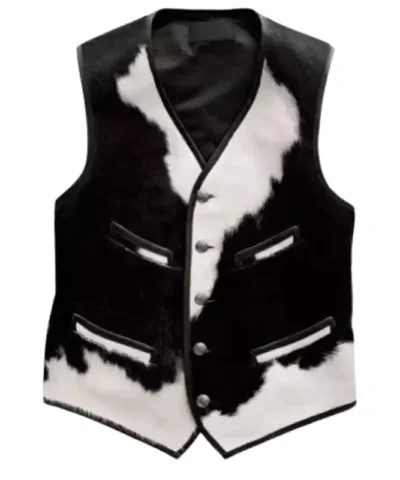 Cowhide Black And White Leather Vest.webp