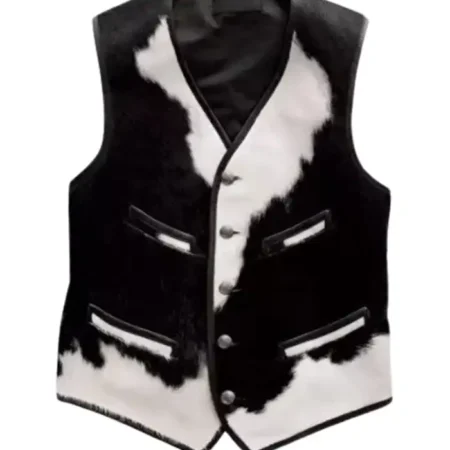 Cowhide Black And White Leather Vest webp