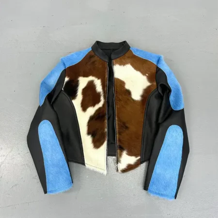 Cowhide Blue Dyed Calf Hair Jacket webp
