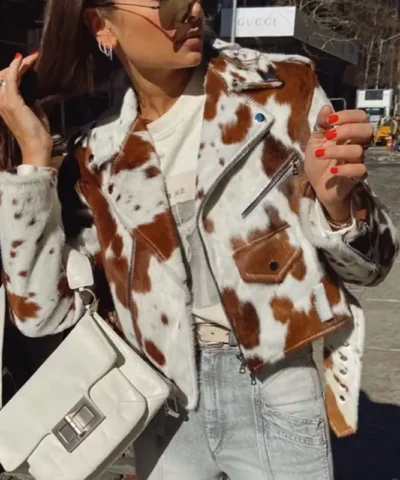 Cowhide Brown And White Biker Jacket.webp