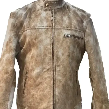 Cowhide Brown And White Fur Leather Jacket webp