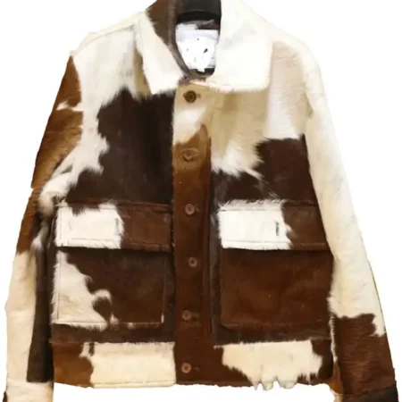 Cowhide Brown And White Leather Fur Jacket webp