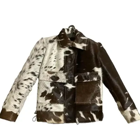 Cowhide Brown And White Leather Jacket webp