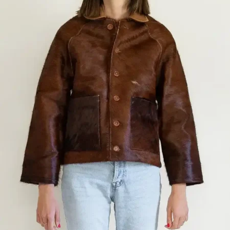 Cowhide Brown Fur Leather Jacket webp