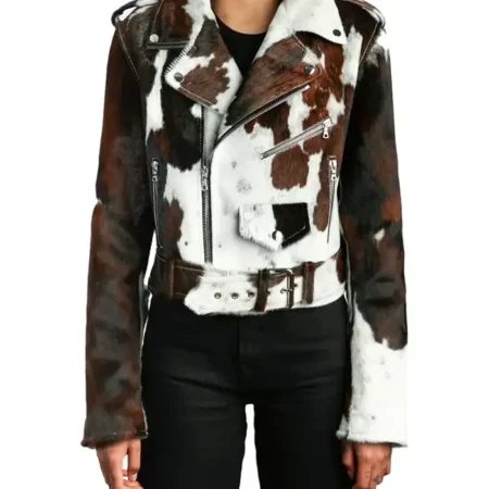 Cowhide Colorblock Fur Leather Jacket webp