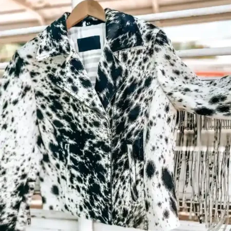 Cowhide Fringe Black And White Fur Jacket webp
