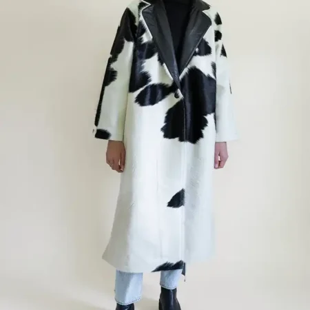 Cowhide Fur Black And White Trench Coat webp