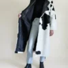 Cowhide Fur Black And White Trench Coat For Sale.webp