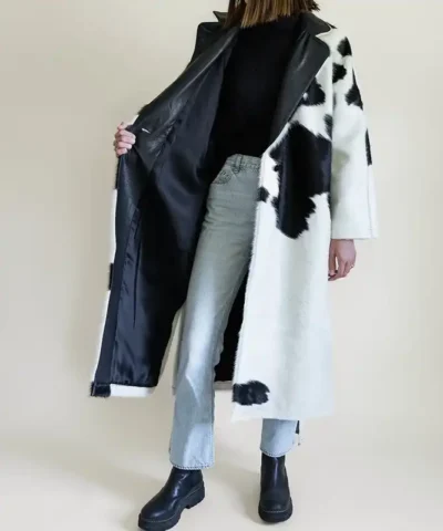 Cowhide Fur Black And White Trench Coat For Sale.webp