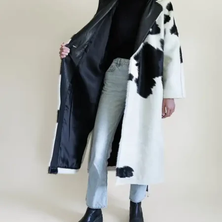 Cowhide Fur Black And White Trench Coat For Sale webp