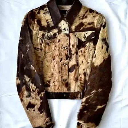 Cowhide Fur Brown Leather Jacket webp