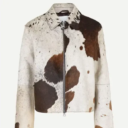 Cowhide Fur Leather Colorblock Jacket webp