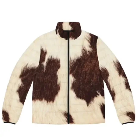 Cowhide Fur Print Puffer Jacket webp