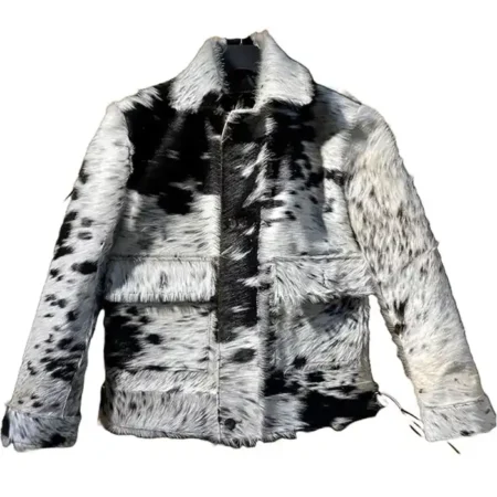 Cowhide Grey And Black Leather Jacket webp