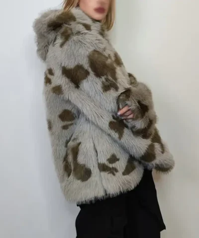 Cowhide Grey And Green Fur Jacket For Sale.webp