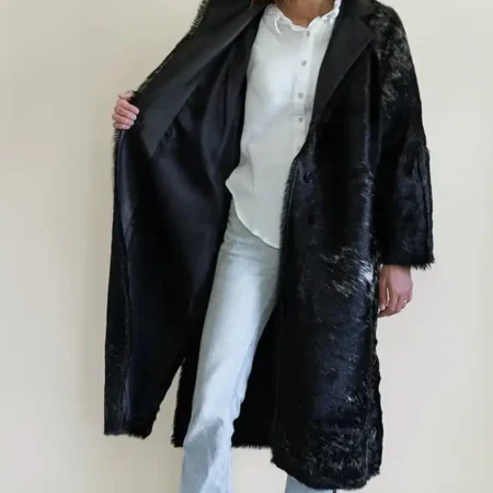 Cowhide Leather Fur Trench Coat For Sale webp