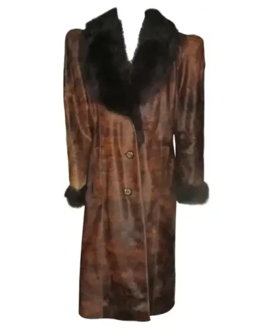 Cowhide Unique Brown Leather Fur Coat 1.webp