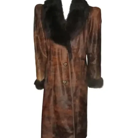 Cowhide Unique Brown Leather Fur Coat webp