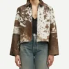 Cowhide fur Brown And White leather Jacket webp