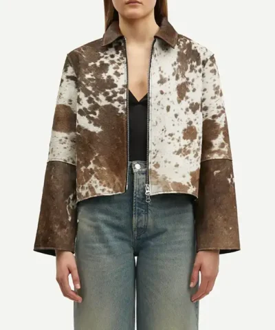 Cowhide fur Brown And White leather Jacket.webp