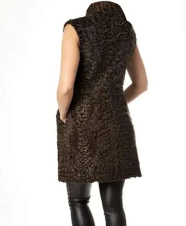 Dennis Karakul Persian Lamb Astrakhan Shearling Fur Sleeveless Brown Coat webp
