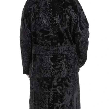 Double Breasted Real Persian Karakul Lamb Fur Black Long Trench Coat For Mens webp
