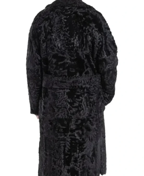 Double Breasted Real Persian Karakul Lamb Fur Black Long Trench Coat For Mens webp
