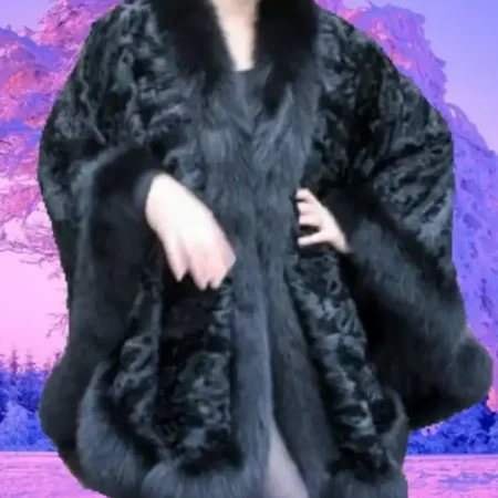Elegant Black Persian Swakara Fur Cape Coat webp