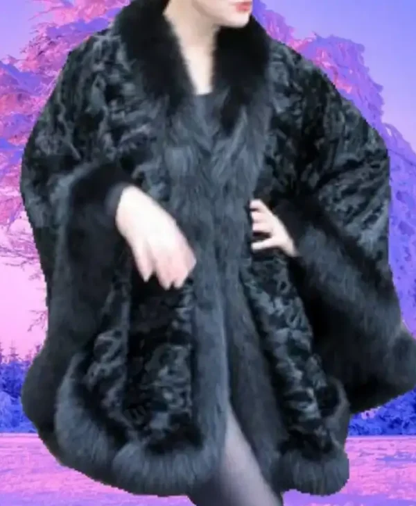 Elegant Black Persian Swakara Fur Cape Coat webp