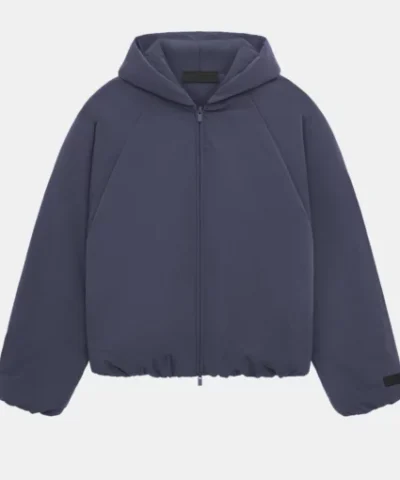 Essentials Military Nylon Hooded Bomber Jacket in Blue